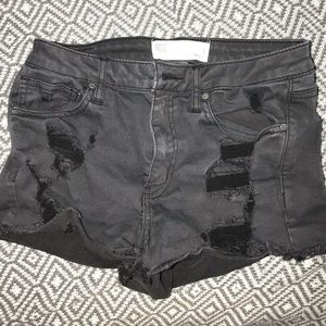 Venice Mid Rise Black Ripped Shorts